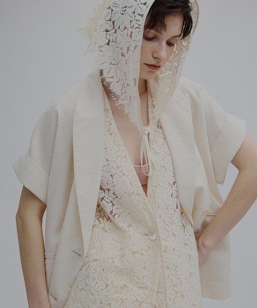 Ameri（アメリ） ジャケット ノーカラージャケット MELANGE LACE VEST