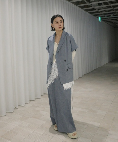 Ameri（アメリ） ジャケット ノーカラージャケット MELANGE LACE VEST