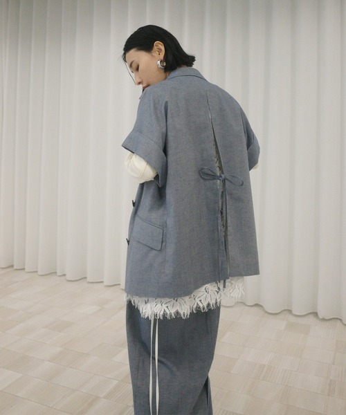 Ameri（アメリ） ジャケット ノーカラージャケット MELANGE LACE VEST
