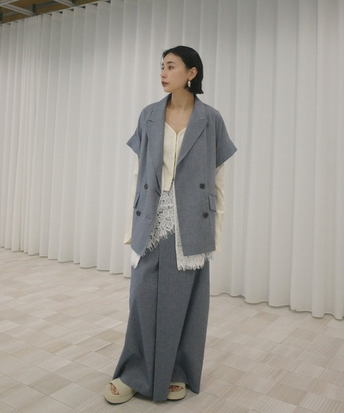 Ameri（アメリ） ジャケット ノーカラージャケット MELANGE LACE VEST