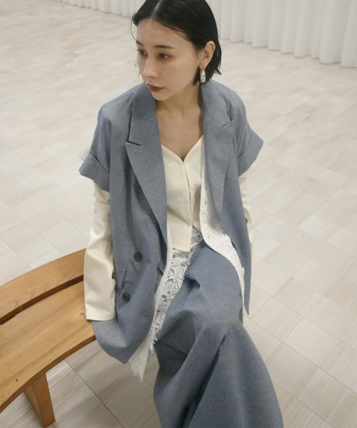 Ameri（アメリ） ジャケット ノーカラージャケット MELANGE LACE VEST