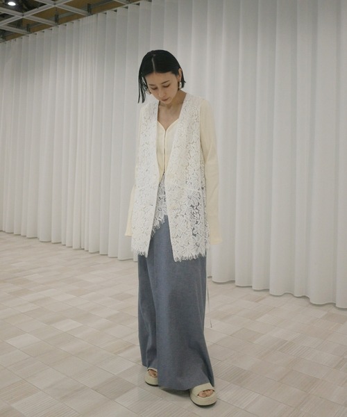 Ameri（アメリ） ジャケット ノーカラージャケット MELANGE LACE VEST