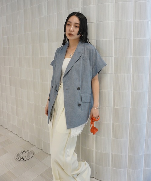 Ameri（アメリ） ジャケット ノーカラージャケット MELANGE LACE VEST