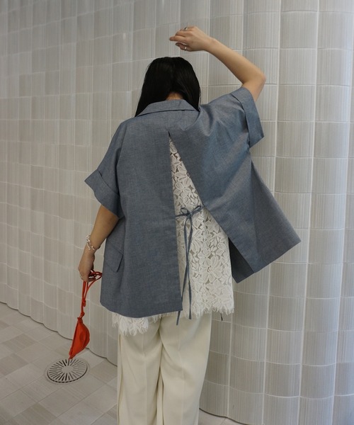 ジャケット・アウター Ameri MELANGE LACE VEST LAYERED JACKET S MELANGE LACE VEST LAYERED JACKET