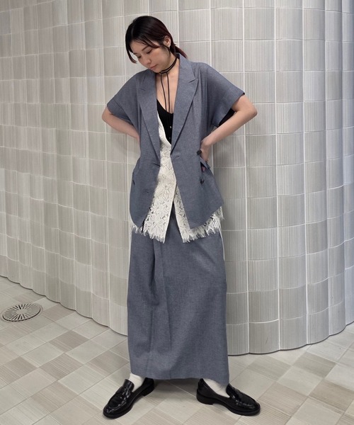 Ameri（アメリ） ジャケット ノーカラージャケット MELANGE LACE VEST