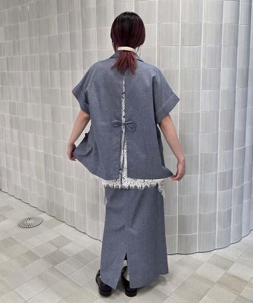 美品Ameri VINTAGE ノーカラーメッシュジャケット アメリヴィンテージ Ameri（アメリ） ジャケット ノーカラージャケット MELANGE LACE VEST