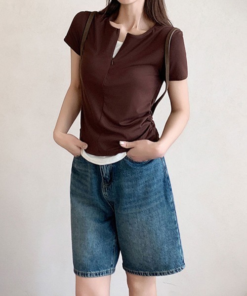 tシャツ 半袖 フロントジップVネックカットソー レディース : ZOZOTOWN