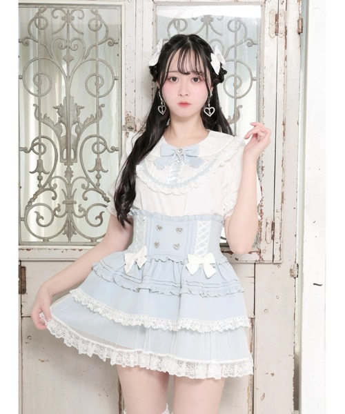 NOEMIE（ノエミー） tシャツ 半袖 ハートビジューヨークレースアップ