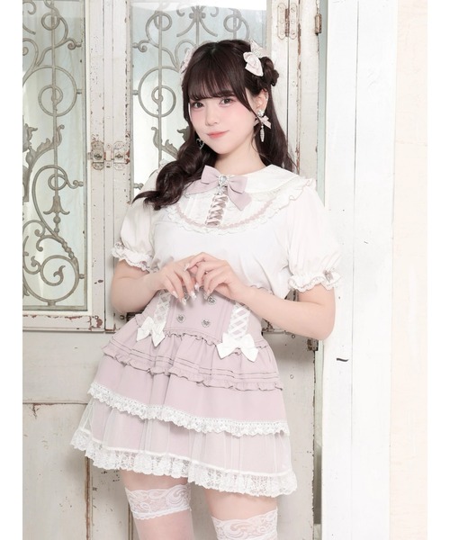 NOEMIE（ノエミー） tシャツ 半袖 ハートビジューヨークレースアップ