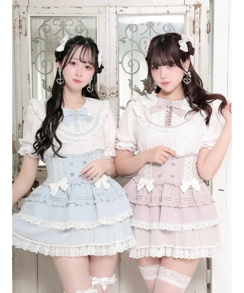 NOEMIE（ノエミー） tシャツ 半袖 ハートビジューヨークレースアップ