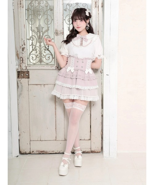 NOEMIE（ノエミー） tシャツ 半袖 ハートビジューヨークレースアップ 