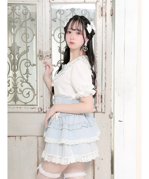 NOEMIE（ノエミー） tシャツ 半袖 ハートビジューヨークレースアップ