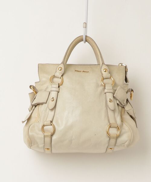 miu miu（ミュウミュウ） Vitello Lux Bow Bag - ベージュ レディース