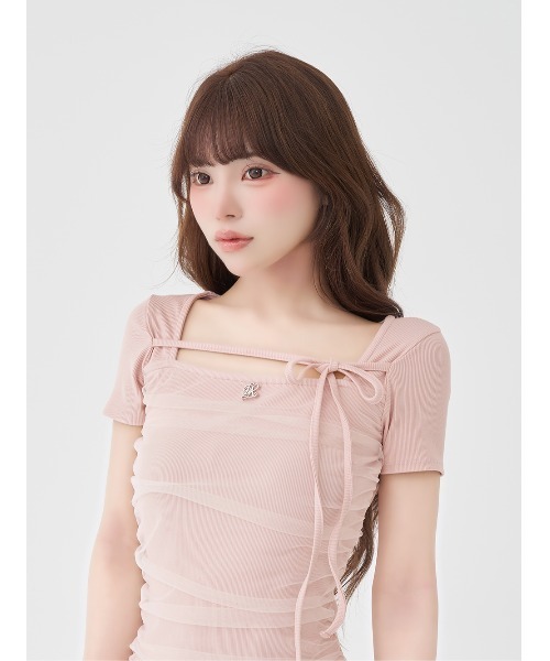 Darich（ダーリッチ） ワンピース 半袖 シアードッキングギャザーミニ