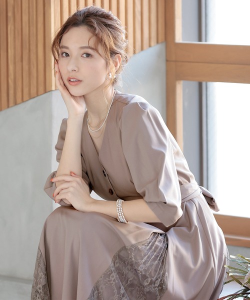 PourVous（プールヴー） ドレス ロング＆七分袖フォーマルパフスリーブ