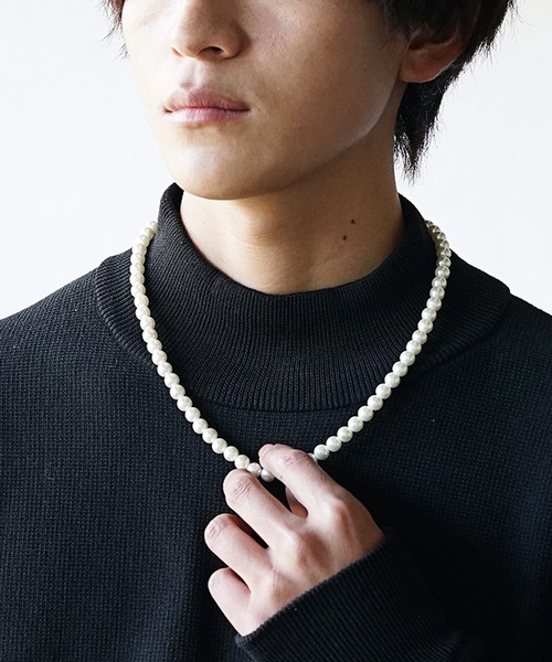 PE014mm ホワイト ミックスビーズ パールネックレス メンズ ４５センチ MinoriTY ネックレス 「MinoriTY」パールネックレス ビーズ