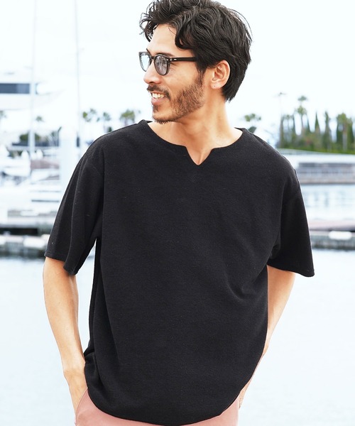 ■AKM■シルクステープルコットンジャージー S/S VネックTシャツ シリコンバイオ加工 シルキータッチ浅VネックTシャツ ｜The
