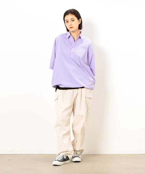 Purple&Yellow シャツ ナイロンタッサープルオーバーシャツ