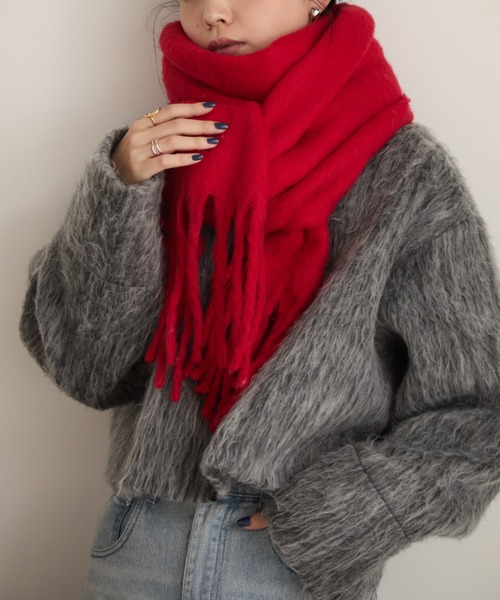 アドーア　ブルゾン　クロップド丈　シャギー　厚手　秋冬　伸縮性　毛　エンジ　38 Aunt Marie's（アントマリーズ） ブルゾン アウター シャギー