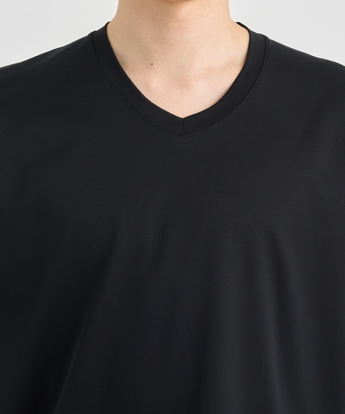 jump one ブラック Vネック Tシャツ tシャツ もう汗(焦)らない汗染み，汚れ防止/ソロテックスショート