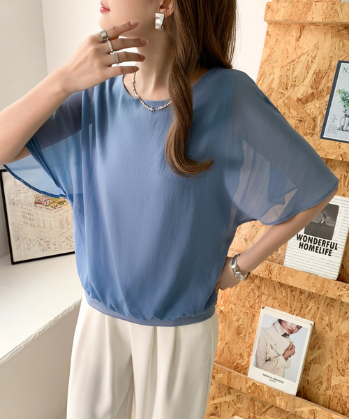 ブラウス シャツ 半袖 ドルマンシフォンブラウス レディース 