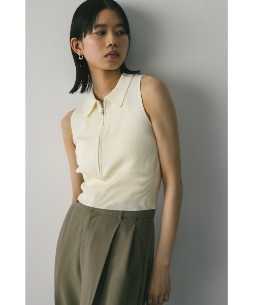 タンクトップ ノースリーブ ジップノースリニットポロ レディース STYLEMIXER タンクトップ ノースリーブ ジップノースリ