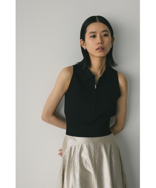 タンクトップ ノースリーブ ジップノースリニットポロ レディース STYLEMIXER タンクトップ ノースリーブ ジップノースリ