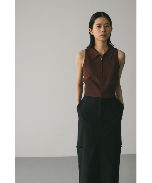 タンクトップ ノースリーブ ジップノースリニットポロ レディース STYLEMIXER タンクトップ ノースリーブ ジップノースリ