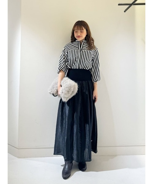 allureville ブラウス シャツ ワイドストライプスタンドブラウス