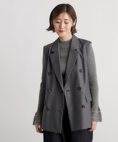 新品 ANGLAIS ダブルブレスト ショールカラー ベスト ジレ M ネイビー JOHN PEARSE Black】【年間】ショールカラージレ(ベスト)/グレー