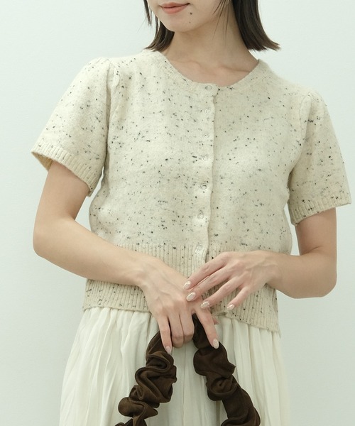 カーディガン パフスリーブ半袖ネップカーディガン / 半袖 夏 秋 ニットトップス レディース HEILIS カーディガン パフスリーブ半袖ネップカーディガン