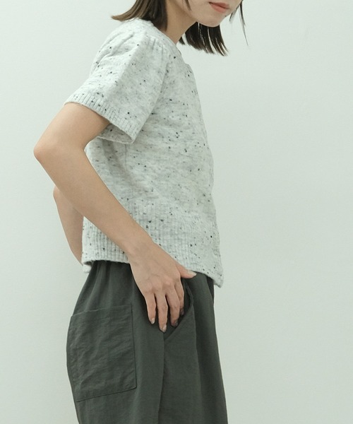 HEILIS カーディガン パフスリーブ半袖ネップカーディガン