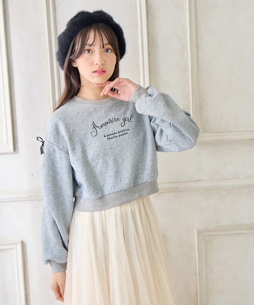 tシャツ 「LADIES」ふくれジャガードビッグプルオーバー レディース Amourire girl トレーナー ハート柄ふくれジャガードプル