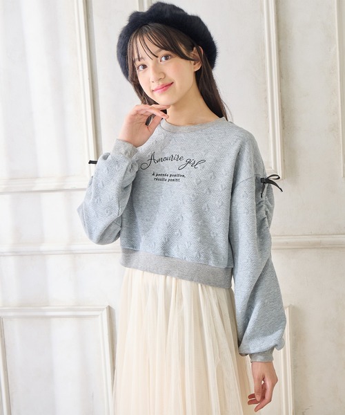 tシャツ 花柄ふくれジャガードカットソークロップドプルオーバー レディース 134257943_2.jpg