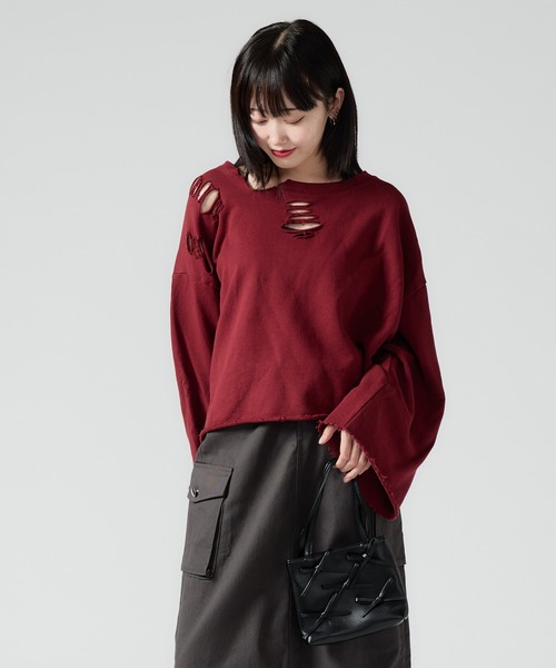 Chick トレーナー スウェット Cropped Damage Sweat / ダメージ