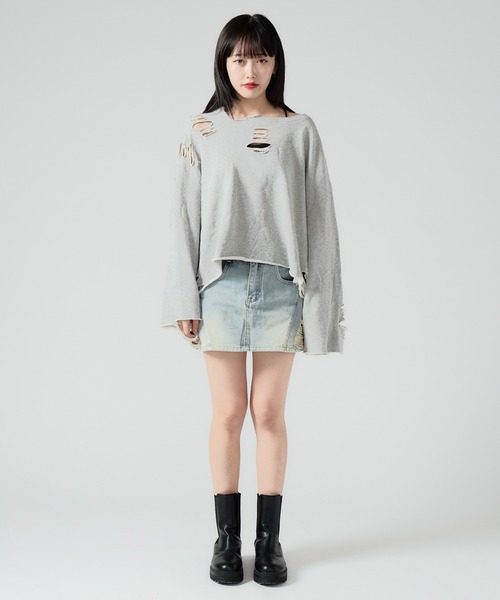 ArgueCultureダメージスウェットトレーナー/レイヤードoversize ArgueCultureダメージスウェットトレーナー/レイヤードoversize