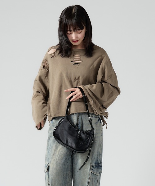 Chick トレーナー スウェット Cropped Damage Sweat / ダメージ