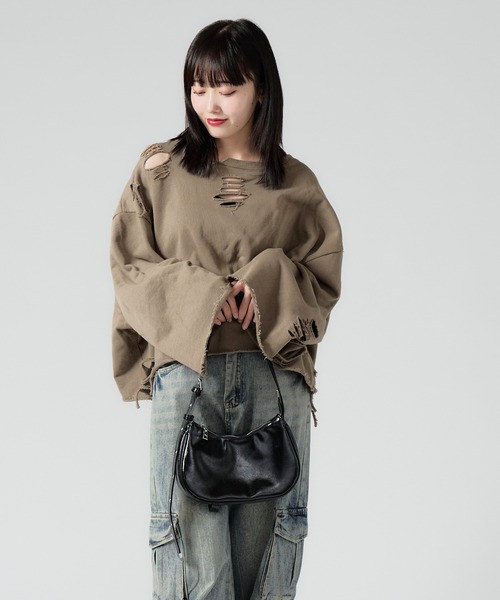 Chick トレーナー スウェット Cropped Damage Sweat / ダメージ加工