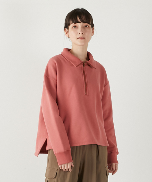 tシャツ 「裏起毛＋リブ使いのハーフジッププルオーバー」 レディース