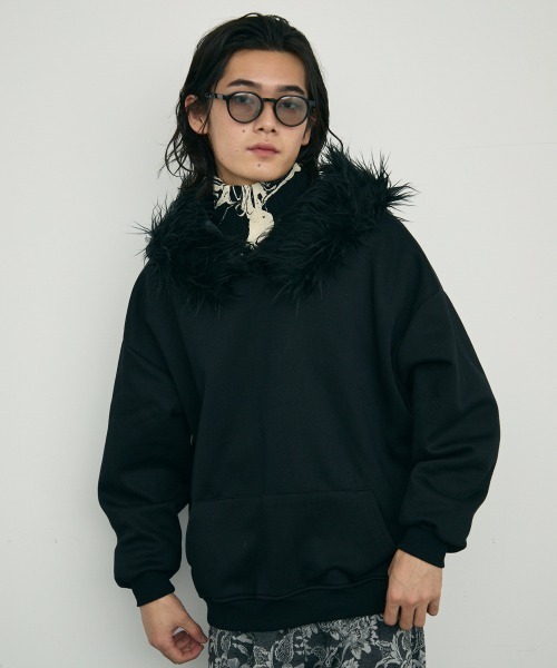 gibous fur hoodie black ファー　パーカー gibous fur hoodie black ファー パーカー