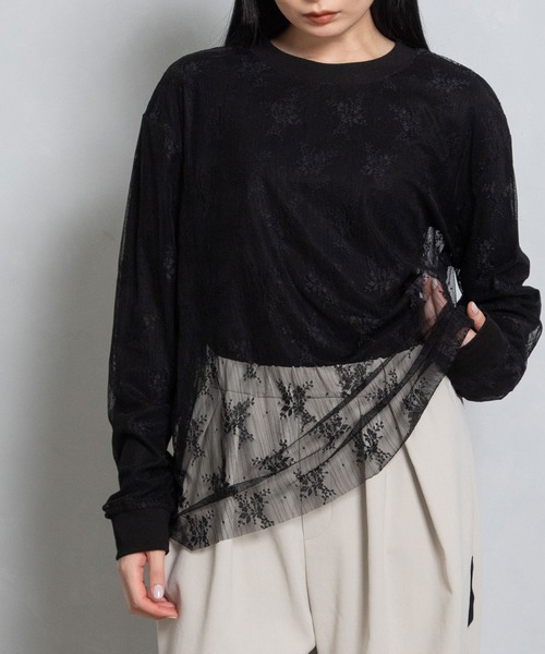 tシャツ レースレイヤードトップス レディース