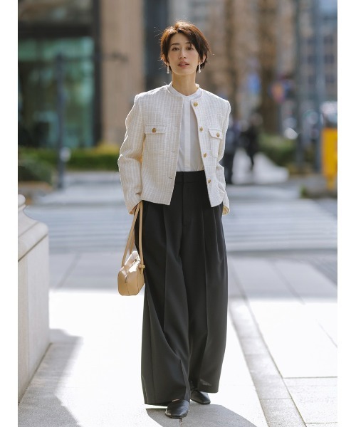 Mila Owen スラックス パンツ ドライタッチ2タックワイドパンツ