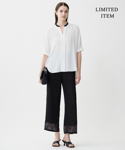 ◇タグ付き◇iCB BackSatinAmunzen 5分袖キーネックブラウス BackSatinAmunzen 5分袖キーネックブラウス（シャツ/ブラウス