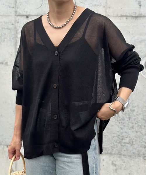 Time is on ブラック Vネックカーディガン サイズ1 OVERSIZED V-NECK CARDIGAN オーバーサイズVネックカーディガン