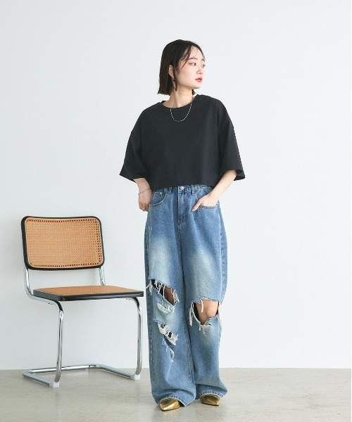 ad thie（アドティエ） tシャツ 半袖 ベーシック ショート丈 Tシャツ
