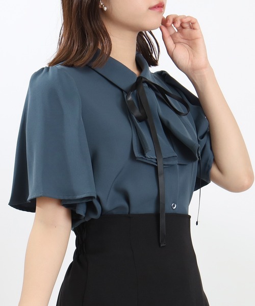 フォクシーニューヨーク シャツ ブラウス ボウタイリボン ストレッチ2way フォクシーニューヨーク シャツ ブラウス ボウタイリボン