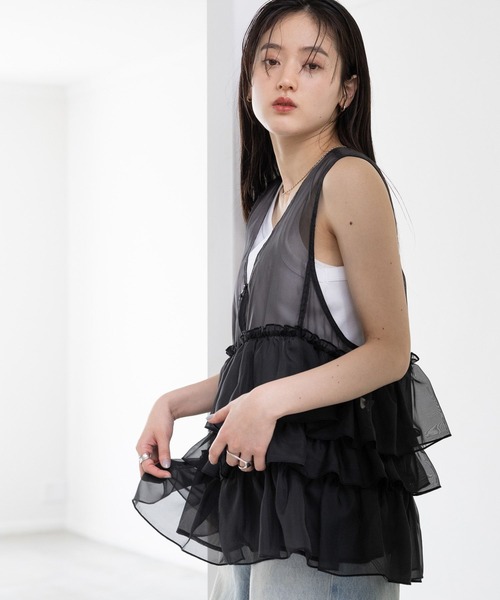 新品♡フリルジップアップベスト RAGEBLUE ベスト ジレ フロントジップ/チュールフリルベスト
