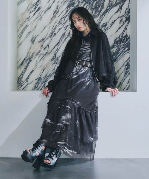 HARE（ハレ） ブルゾン アウター ラメメッシュフリルブルゾン(HARE