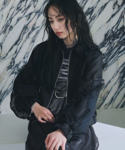 HARE（ハレ） ブルゾン アウター ラメメッシュフリルブルゾン(HARE