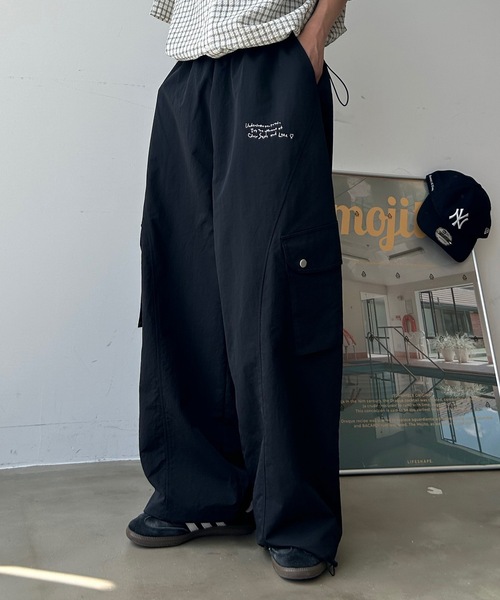【美品】セオリーリュクス ナイロンパンツ カーゴパンツ紺ネイビー 23年モデル UNDERSTATEMENTs カーゴパンツ 「ユニセックス」ロゴ刺繍切替